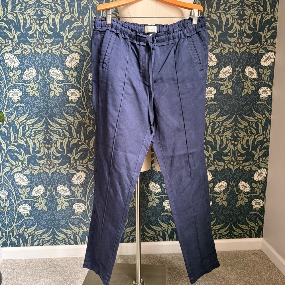 Lou & Grey for Loft Linen Blend Navy Pull on Tapered Pants